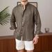 Loose Fitting Commuting Casual Breathable Long Sleeved Shirt Versatile Vacation Stand Up Collar Shirt Men's Henley Collar Top_viptrois.com