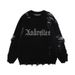 Men's Vintage Letter Graphic Sweater Raw Edge Loose Fit Round Neck Knit Pullover Unisex Couple Style Black Grey Apricot Pink_viptrois.com