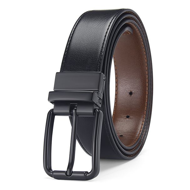 Men's Belts Men's Rotating Pin Buckle Belt High Quality Leather Business Casual Belt Double Sided Use_viptrois.com