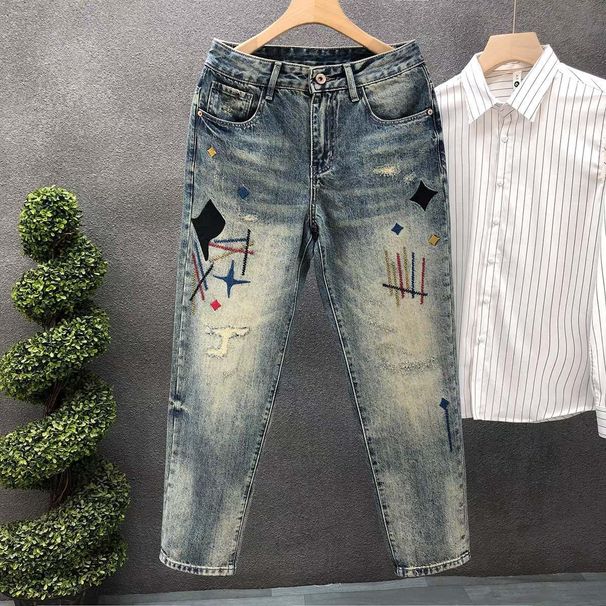 Men's Clothing Street Washed Distressed Fashion Jeans Straight Loose High Street Vibe Style Long Pants_viptrois.com