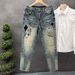 Men's Clothing Street Washed Distressed Fashion Jeans Straight Loose High Street Vibe Style Long Pants_viptrois.com