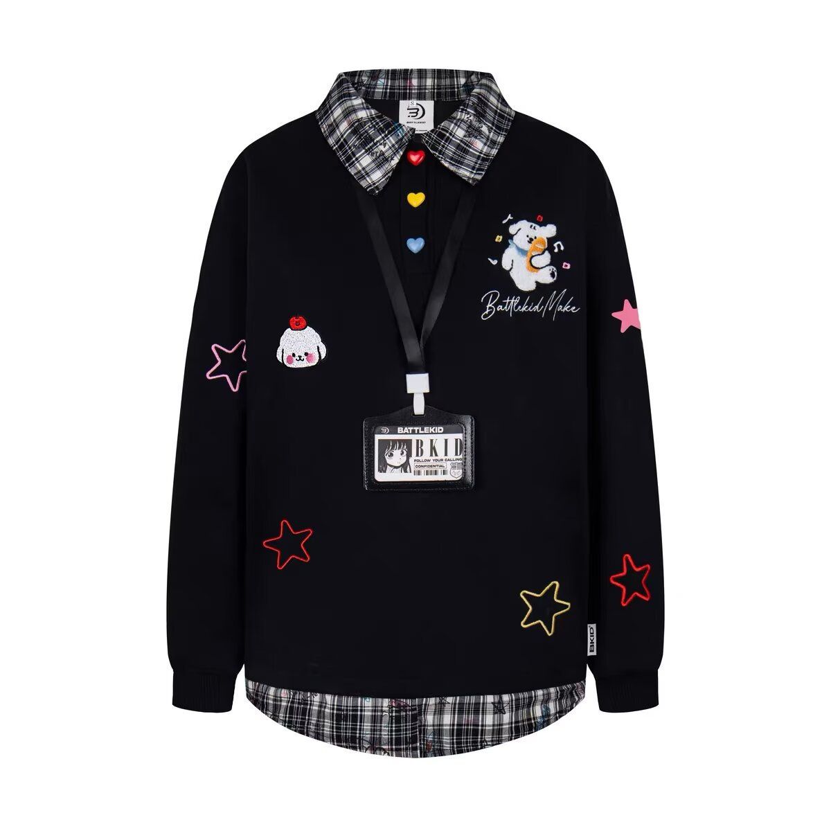 Embroidered POLO Collar Long Sleeved Sweatshirt For Men And Women, Vintage Puppy, Lazy And Loose Top_viptrois.com