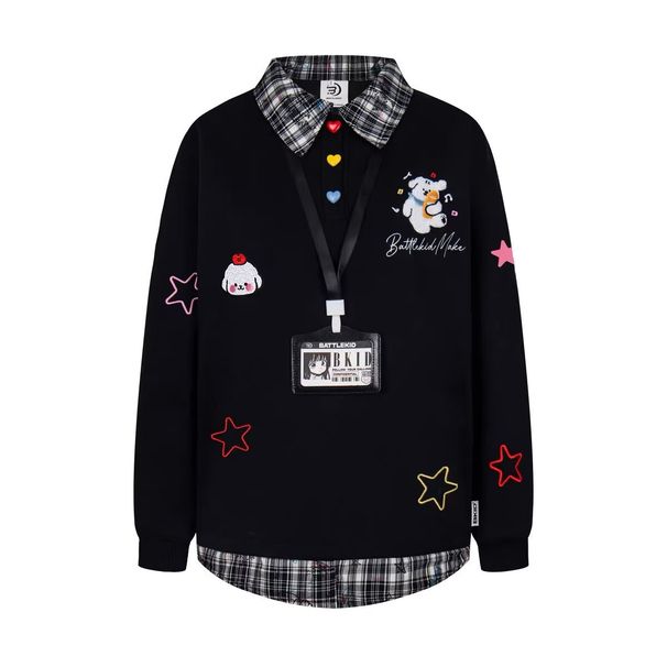 Embroidered POLO Collar Long Sleeved Sweatshirt For Men And Women, Vintage Puppy, Lazy And Loose Top_viptrois.com
