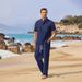 Men's Clothing Spring And Summer New Men's Clothing Men's Loose Casual Cotton And Linen Short Sleeved Trousers Suit_viptrois.com