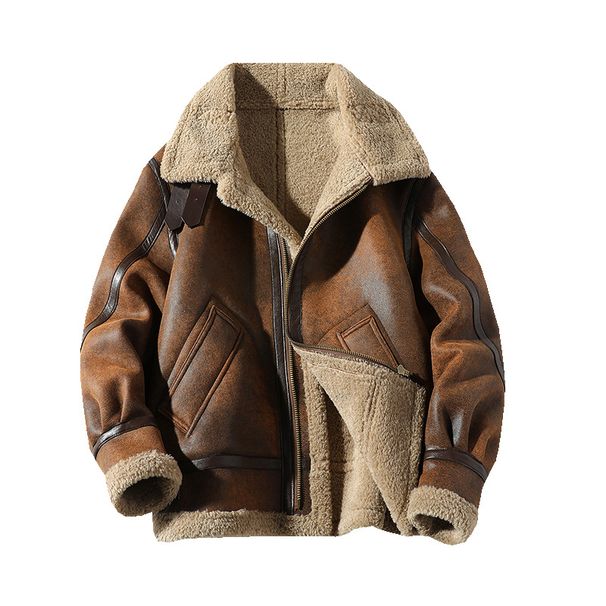 Men's Clothing winter new men's large size fur one piece plus velvet thick lapel motorcycle leather jacket PY1526_viptrois.com