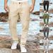 Man's clothing Men's cargo pants drawstring multi-pocket cotton hemp casual pants_viptrois.com