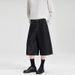 LKTM Men's Minimalist Wide Leg Cropped Jeans Loose Fit Raw Denim Unisex Cleanfit Shorts_viptrois.com