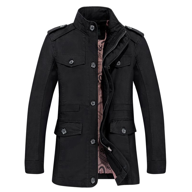 Men’s Slim-Fit Longline Jacket – 100% Cotton, Business Casual For Spring/Fall (Khaki/Black/Army Green, L-6XL, Lightweight & Breathable)_viptrois.com