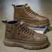 Autumn Solid Color New Fashion Simple Stitching Lightweight Comfortable Casual Lace-up Thick-soled Men's Martin Boots_viptrois.com