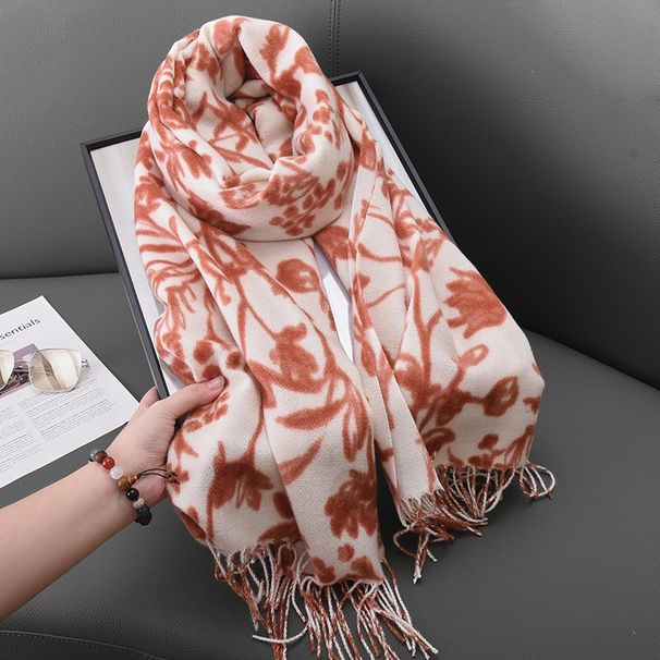 Autumn and winter cashmere tassel floral Korean version fashionable temperament shawl high-end women's scarf_viptrois.com