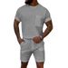 Men's Wrinkle-Free Waffle Knit Lounge Set – Breathable Short Sleeve Tee & 5" Shorts (S-XXXL, 5 Colors)_viptrois.com