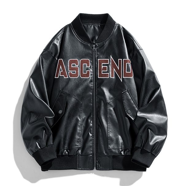 Men's Clothing Leather Jacket Logo Embroidery Design High End Lapel Men And Women Couple Baseball Uniform_viptrois.com