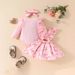 "3-Piece Baby Girl Dress Set With Ruffled Sleeves, Bow Details & Overalls – Soft Cotton Knit, Cute Animal & Floral Prints (80-100cm, 1-3 Years)"_viptrois.com