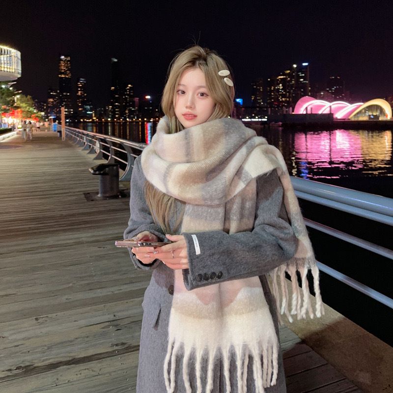 Premium Atmosphere Scarf Women's Winter 2025 New Versatile Thickened Mohai Plush Scarf_viptrois.com