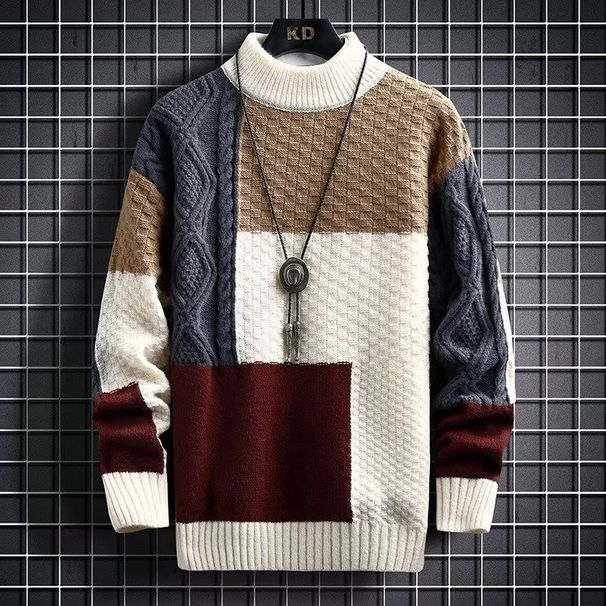 Pure 2024 New Men's Sweater Autumn Winter Japanese Style Thickened Patchwork Korean Trendy Knitted Base Shirt For Men_viptrois.com