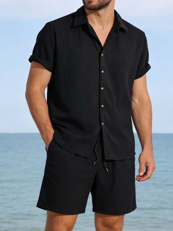 Men's Casual Vacation Beach Shirt Cross Border European American Style Versatile Short Sleeved Suit for Everyday Wear_viptrois.com