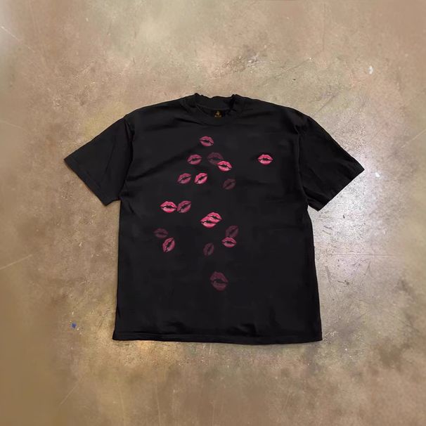 Premium Heavyweight 250gsm Cotton Oversized T-Shirt Unisex, Retro Red Lips Print Loose Fit Tee For Women & Men, Vintage Casual Top_viptrois.com
