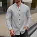 Men's Waffle Knit Button-Up Stand Collar Long Sleeve Shirt - Lightweight Breathable Casual Pullover For Fall (S-XXXL, Solid Colors)_viptrois.com