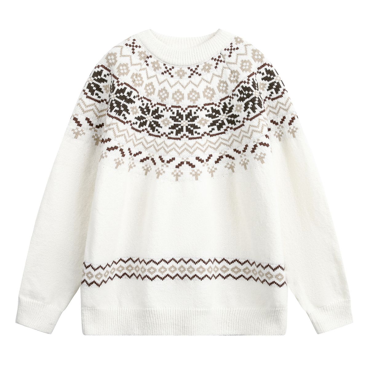 Monochrome Man- Fair Isle Ethnic Style Crew Neck Sweater For Men, New Autumn And Winter American Retro Texture Versatile Pullover_viptrois.com