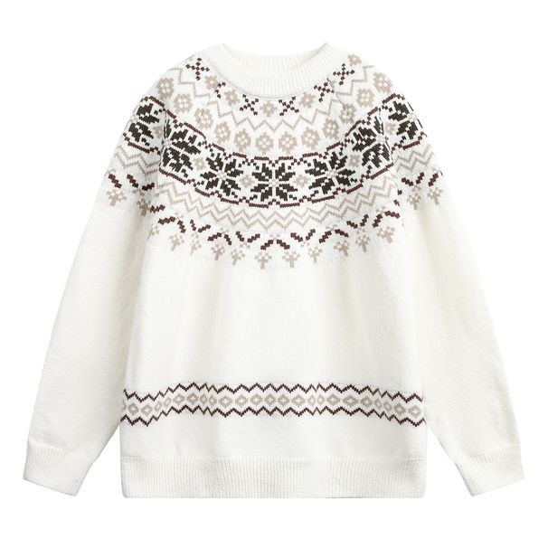 Monochrome Man- Fair Isle Ethnic Style Crew Neck Sweater For Men, New Autumn And Winter American Retro Texture Versatile Pullover_viptrois.com