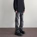 Men's And Women's Washed Water Distressed Laser Textured Pants, Unisex With Slightly Flared Holes, Black Gray Jeans,_viptrois.com