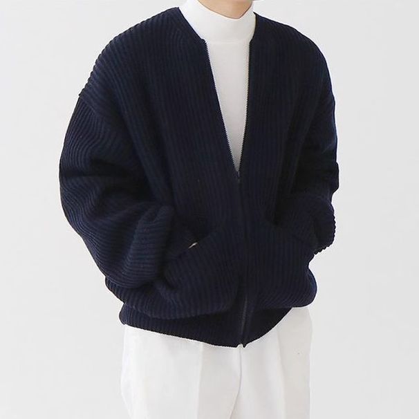 Men's Clothing Solid Color Round Neck Knitted Cardigan Jacket Men 2024 Autumn And Winter Fashion Youth Trend All Match Casual Large Size Tops_viptrois.com