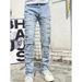 Men's Stretch Patchwork Jeans – Euro-American Slim Fit Denim Pants With Layered Design (Light Blue/Pink/Black/Khaki, Button Fly, Summer Casual)_viptrois.com