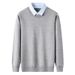 V-neck Fake Two-piece Thickened Knitted Sweater Medium Casual Dad Long-sleeved Bottoming Shirt_viptrois.com