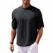 Men's Solid Color Pullover Henley Shirt Cotton Stand Collar Long Sleeve Shirt_viptrois.com