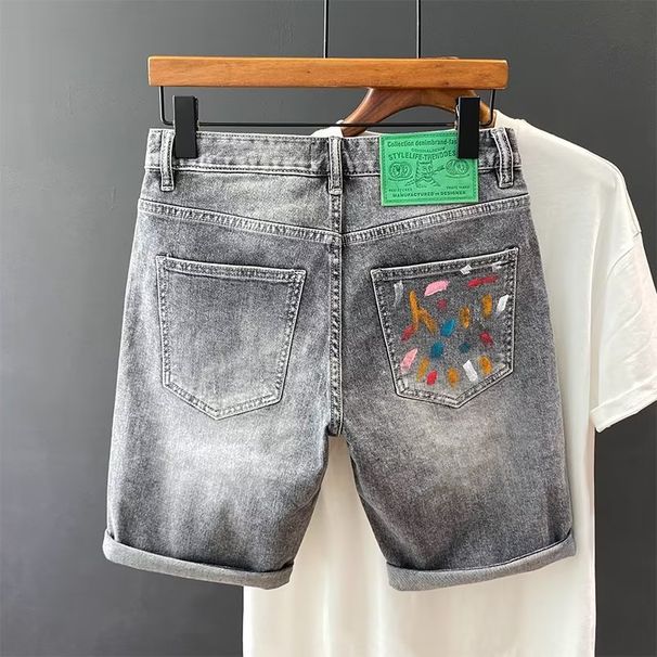 Cowboy Men's Summer 2024 Korean Version Thin Black Gray Elastic Five Quarter Pants Trendy Brand Internet Famous_viptrois.com