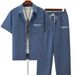 Men's Short Sleeve Shirt And Pants Set, Solid Color With Minimalist Letter Print, Comfortable Casual Outfit_viptrois.com
