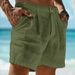 Men's Linen Cotton Blend Shorts Summer Beach Button Pocket Comfortable Fashion Holiday Shorts_viptrois.com