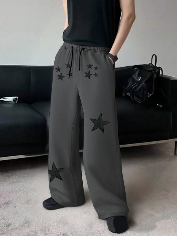 Y2k Retro Graffiti Star Print Wide Leg Joggers - Streetwear Hip Hop Pants For Men Premium Heavyweight Fabric_viptrois.com