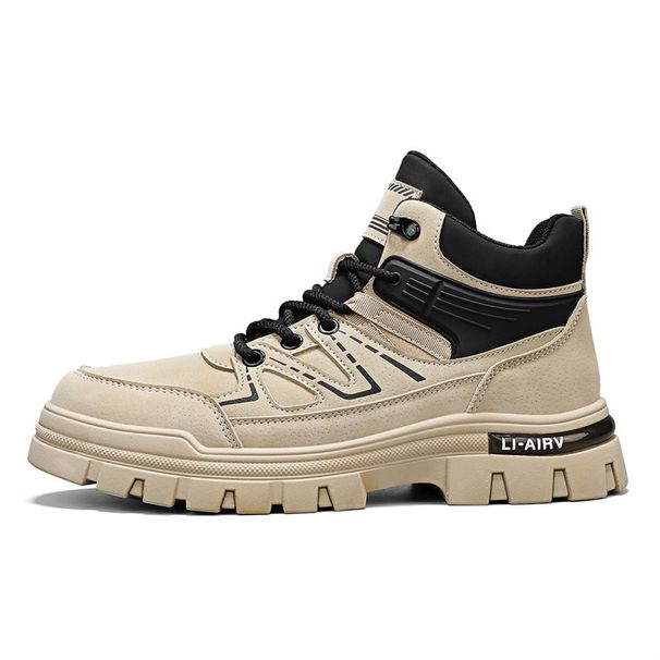 High-top Martin For Men, Autumn British Style Mid-top Leather Shoes, Men's Height-increasing Thick-soled Work Boots,_viptrois.com