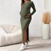 European And American Maternity Dress Round Neck Long Sleeve Maternity Dress Summer Large Slit Knitted Slim Maternity Dress_viptrois.com