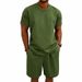 Men's Clothing Men's Heavyweight Summer Sports Set Loose Fitting Solid Color Casual Round Neck Terry Short Sleeved Shorts Style_viptrois.com