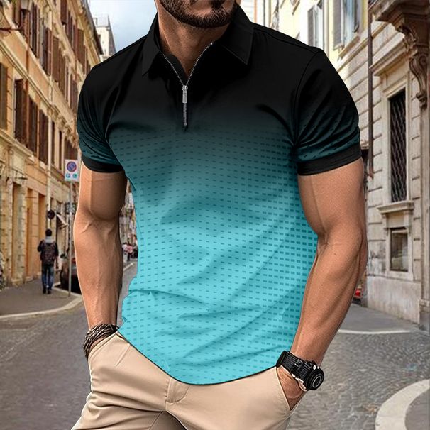 Men's Clothing Men's Polo Shirt Fast Sale Hot Sale Men's Printed Zipper Striped Flat Cloth Polo Shirt_viptrois.com