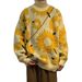 Men's Plus Size Sunflower Flocking Knit Sweater – Oversized Pullover With 3D Embossed Design (Black/Beige)_viptrois.com
