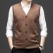 New Men's Wool Knitted Vest Business Work Clothes Solid Color Knitted Cardigan Vest Foreign Trade Export Style_viptrois.com