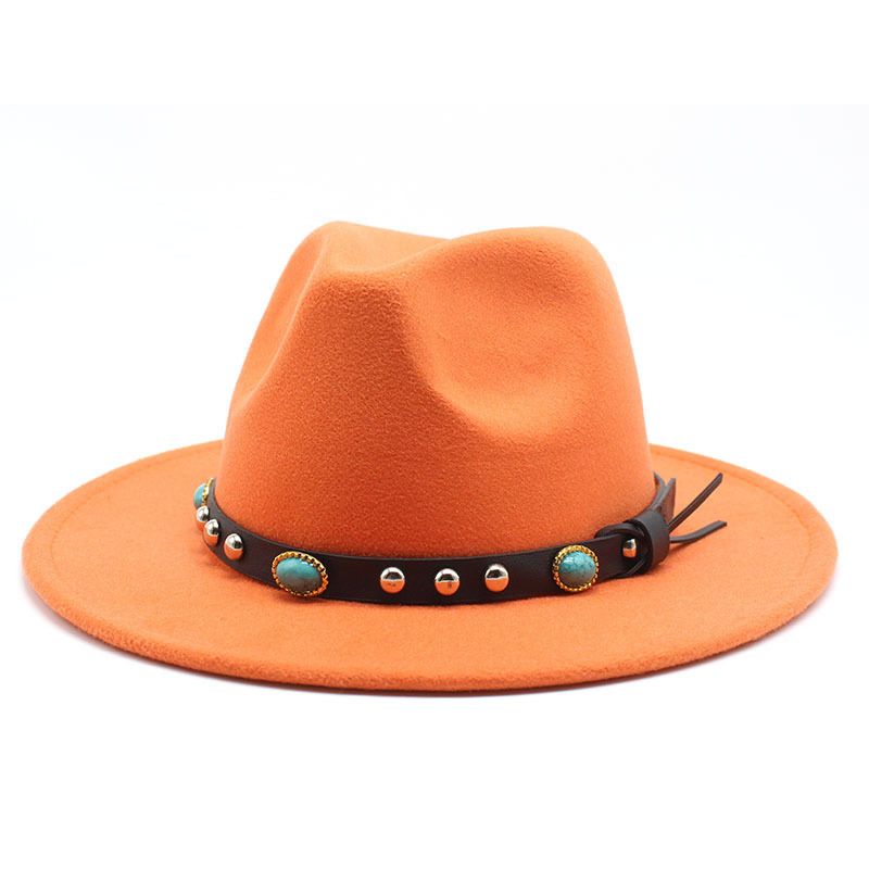 Tibetan ethnic style turquoise jazz hat fashionable autumn and winter felt hat warm big brim western cowboy hat gentleman hat_viptrois.com