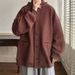 Autumn Corduroy Solid Color Loose Jacket Trendy Men's Waffle Cardigan Hooded Sweatshirt_viptrois.com
