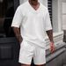 Men’s Solid & Jacquard Short Sleeve Tee & Shorts Set – Breathable Spring/Summer Casual Outfit_viptrois.com