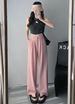 Men's Clothing Women's American Retro Casual Suit Pants, A Versatile Summer Style, Straight Leg, Draped, Loose Fitting Wide Leg Trousers_viptrois.com