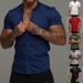 Men's Clothing Shirt Short Sleeve Lapel Elastic Thin Solid Color Sports Casual_viptrois.com