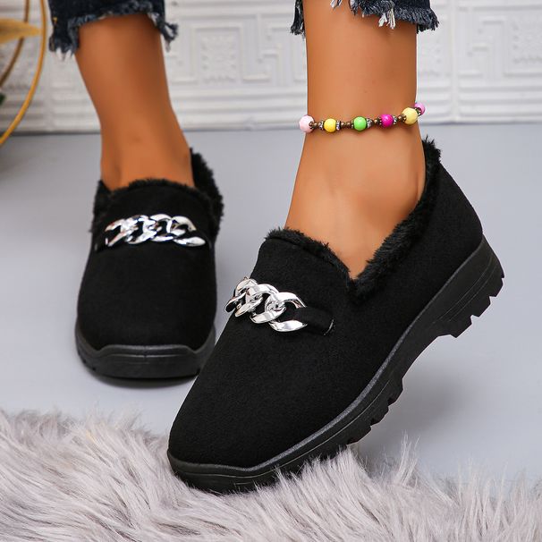 New snow cotton shoes low-top warm women's snow boots Black brown fashion chain beanie shoes_viptrois.com