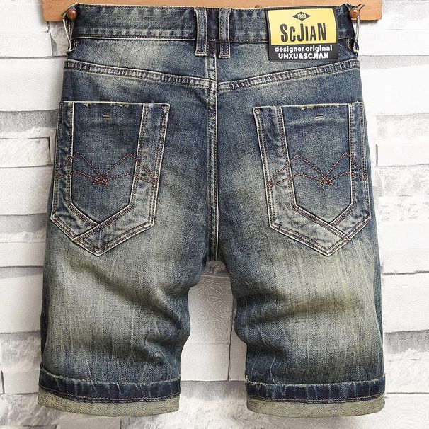 Ripped Denim Men Spring Thin Trendy Straight Washed Stretch Large Size Versatile Casual Five-Point Shorts_viptrois.com