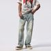 Men's Clothing High Street Washed Loose Straight Raw Edge Stitching Pants_viptrois.com