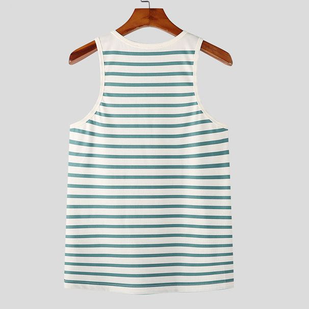 Men's Clothing New Striped Men's Vest Elastic Slim T Shirt Fashionable Metal Button Camisole Vest_viptrois.com
