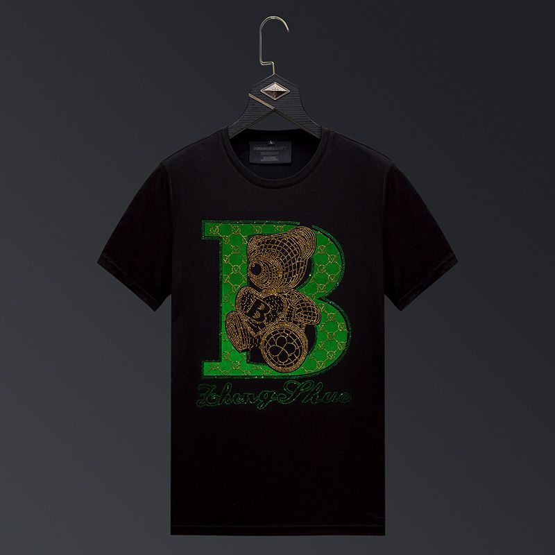 Men's Clothing T shirt hot diamond bear mature and steady men's clothing ice silk half sleeve men's summer slim mercerized cotton men_viptrois.com