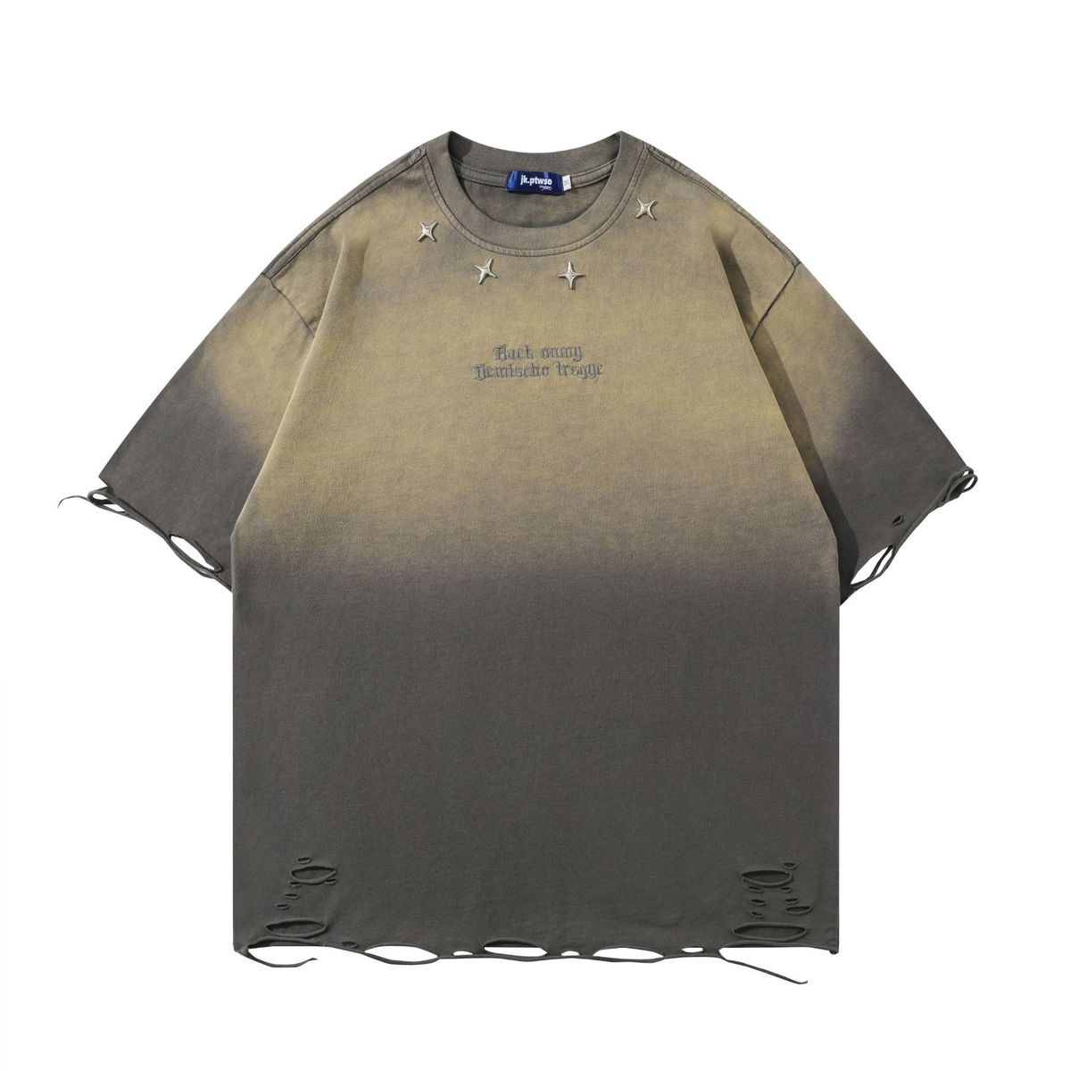 Unisex Hip Hop Washed Distressed T-Shirt - Oversized Streetwear Tee With Gradient Print & Raw Hem (S-XXL)_viptrois.com